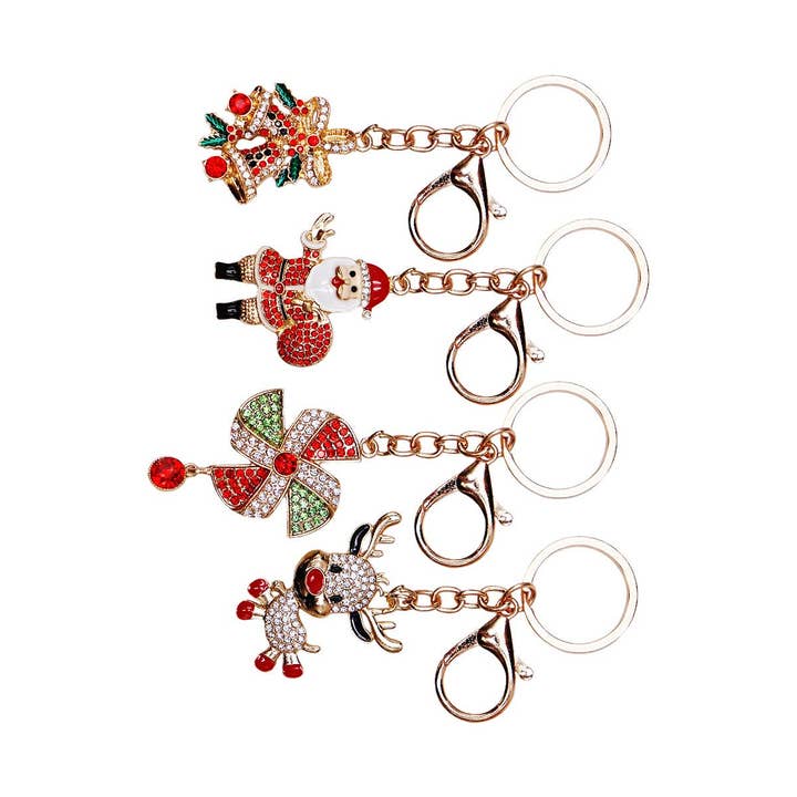 ASSORTED Christmas Ornament Bling Rhinestone Key Chain for wholesale on Faire1