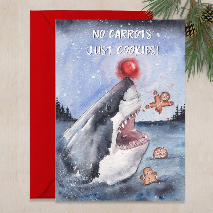 Cookie Rudolph Shark 5x7 Blank Christmas Greeting Card for wholesale by ALR Designs