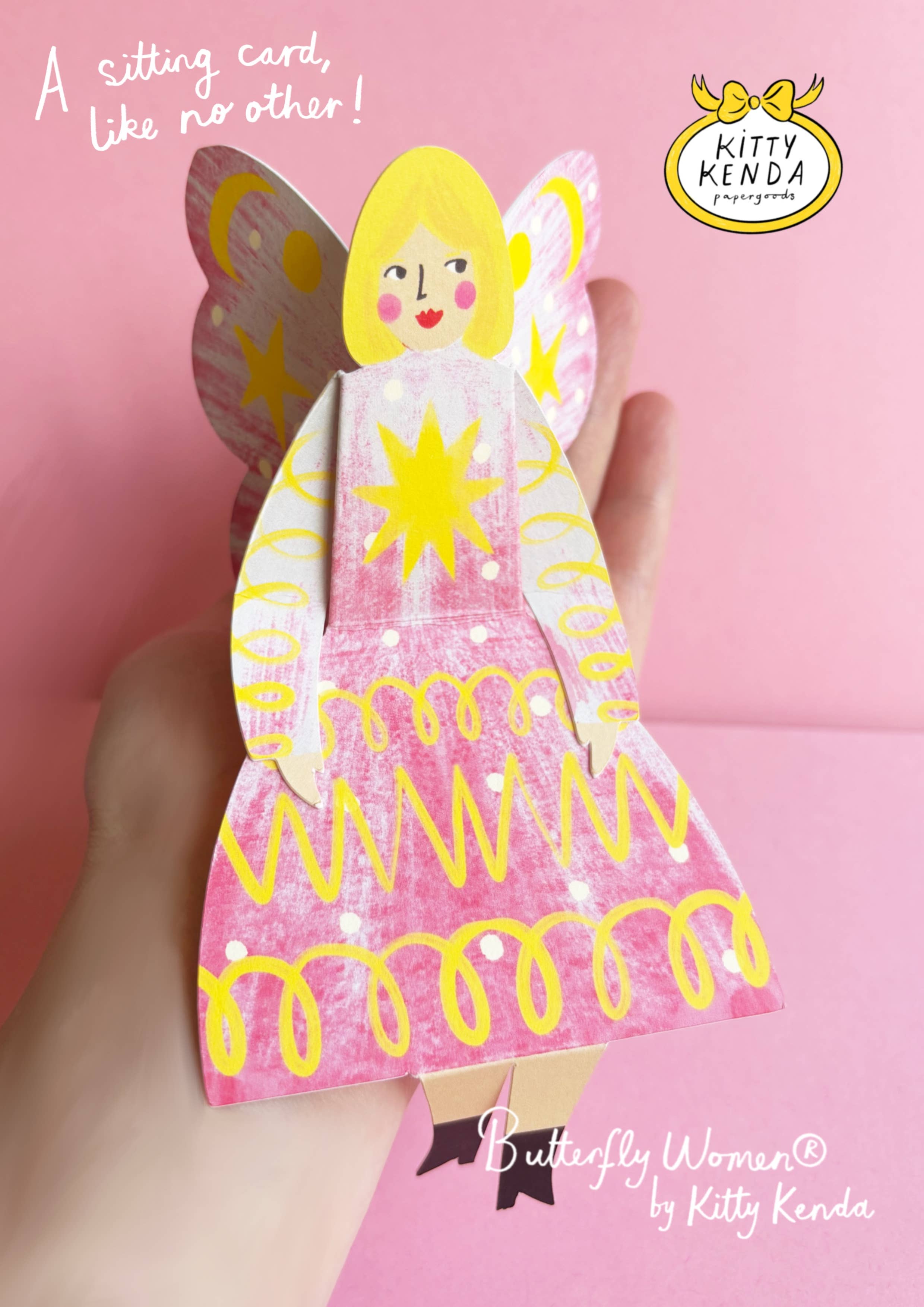 Kitty Kenda Papergoods - Wholesale Everyday Greeting Card - Butterfly Woman Sitting Greeting Card - Stardust4