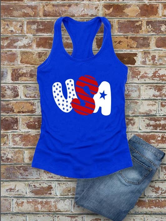 USA, Fourth of July, Patriotic, Women Fit Fitted Racerback Tank Top for wholesale by Top Avenue