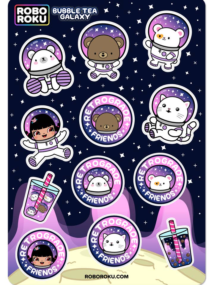 Feuille d'autocollants Bubble Tea Galaxy Gloss pour la vente par Robo Roku