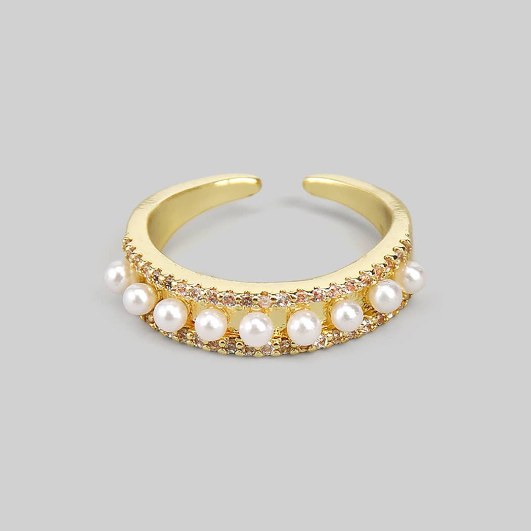 GOUD MESSING BANDRING MET CZ PAVÉ EN PARELS voor groothandel op Faire