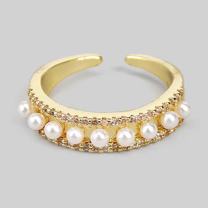 GOUD MESSING BANDRING MET CZ PAVÉ EN PARELS voor groothandel op Faire0