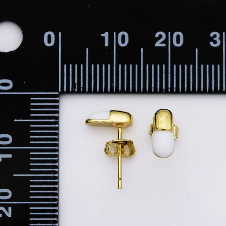 BestBeads&Beyond - Wholesale Stud/Post Earrings - CZ White Enamel Pill Stud Earrings, Sku#Y7201