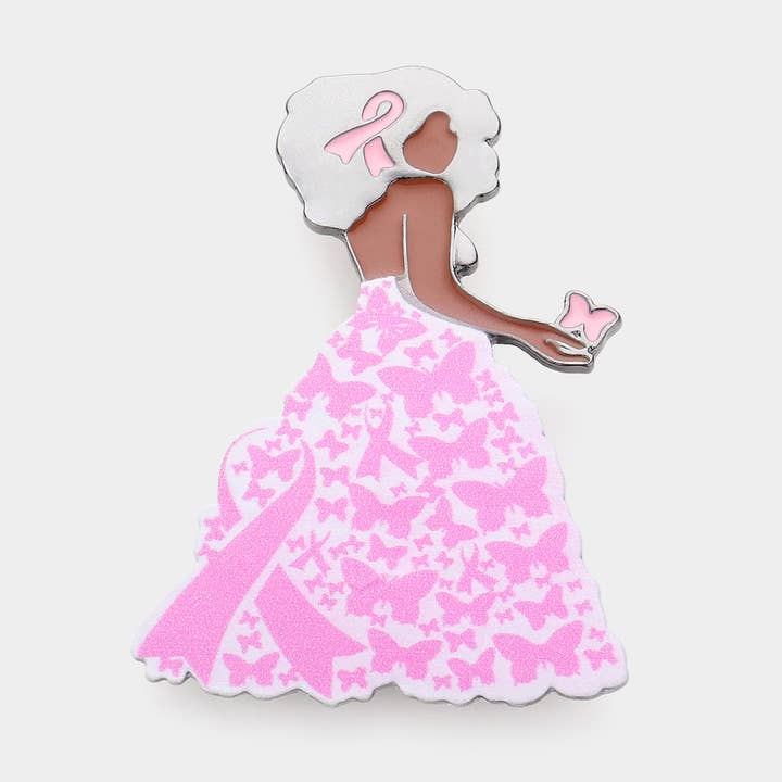 Broche Émaillée Métal Ruban Rose Papillon Pointu Amas Robe Fille Afro pour la vente par Sensibling Corp.