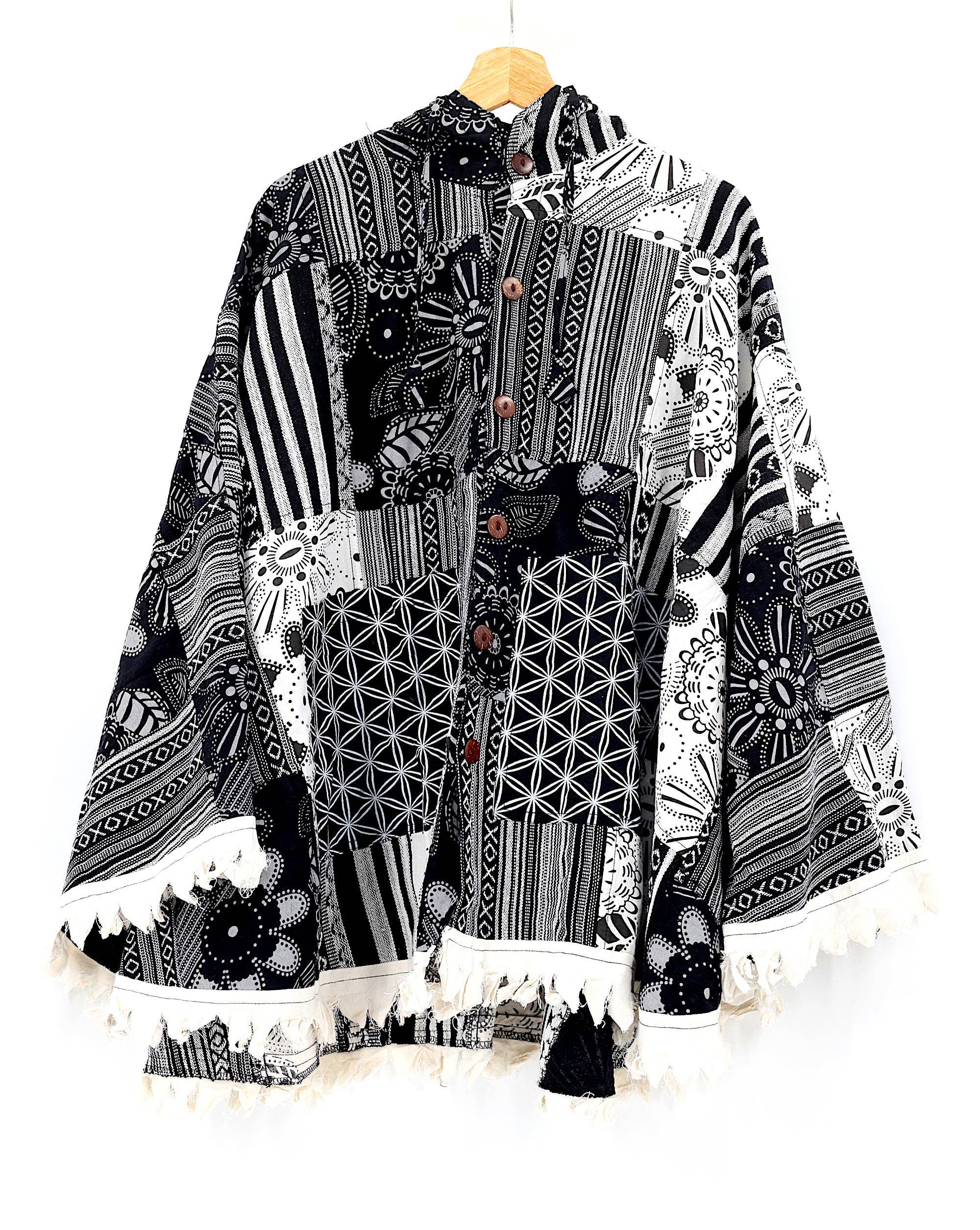 Himalaya Handmade - Wholesale Poncho - Unisex - Cotton Hippie Handmade Flower of Life and Geometric Print Overlock Patchwork Bohemian Poncho5