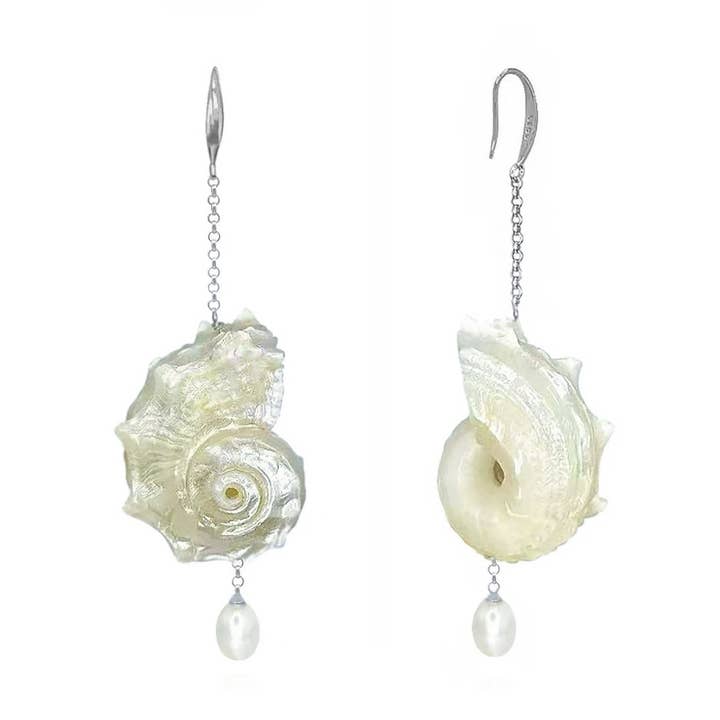 Silver Seashell Pärlörhängen för wholesale av Ninemoo