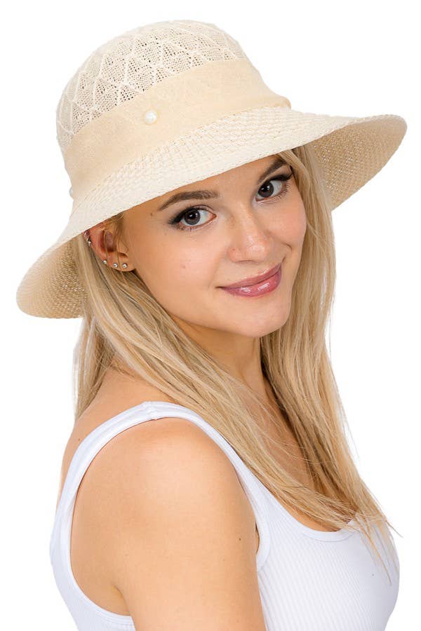 Cap Zone - Wholesale Straw Hat - Women's - Flower Ribbon Fabric Sun Hat1