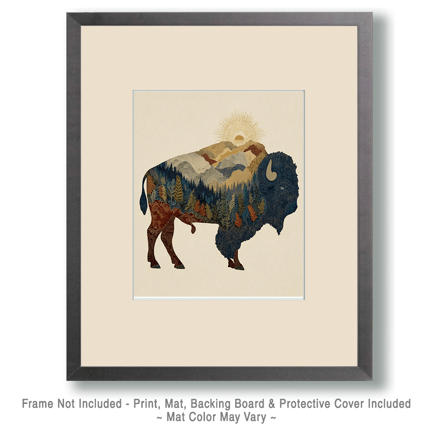 Mowbi - Vente Affiche d'art - Impression d'art de la scène de buffle de l'Ouest américain - Œuvre 8"x10"1