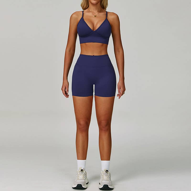 WONDERXFANS - Wholesale Activewear Set - Women's - seamless Sports Bra and shorts 2-Piece Set2