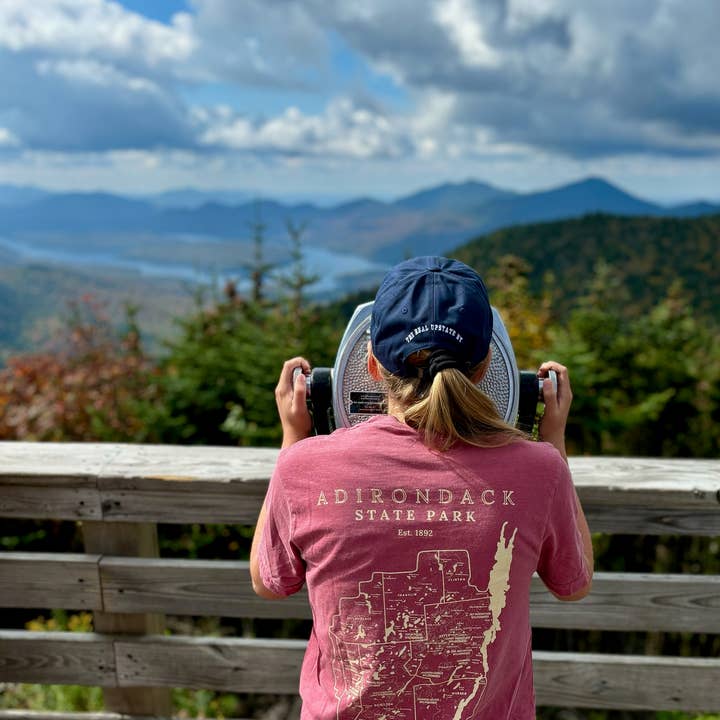 Just Wandering Co. - Wholesale Screen Printed T-Shirt - Unisex - Adirondack Park Map Short Sleeve Shirt | Plattsburgh, New Yo0