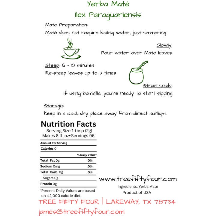 Tree Fifty Four - Wholesale Loose Tea - Yerba Mate | 2oz - 1 KG | Bulk Herbs7