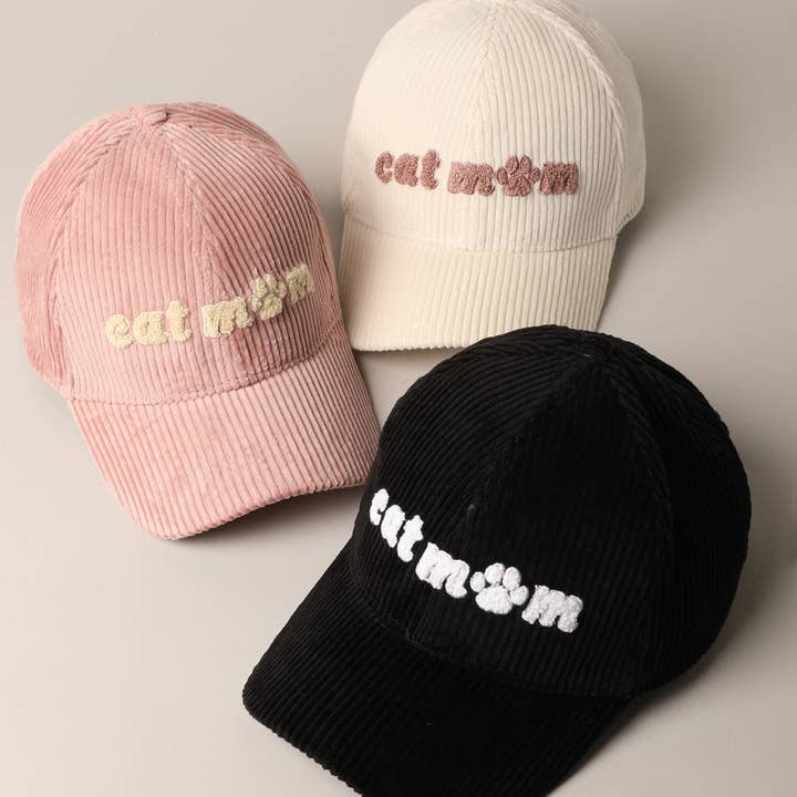 Fashion City - Wholesale Baseball Cap - Unisex - Cat Mom Chenille Patch Corduroy Baseball Cap