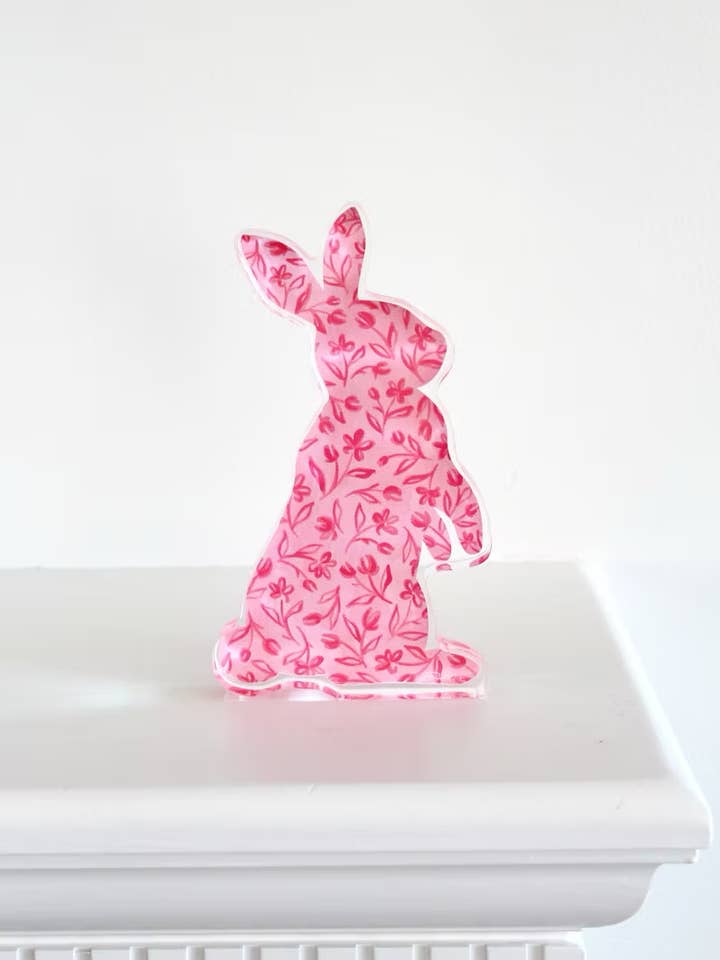 Pink Bunny Acrylic Shelfie for wholesale by Dallis Foshee Art & Design, LLC