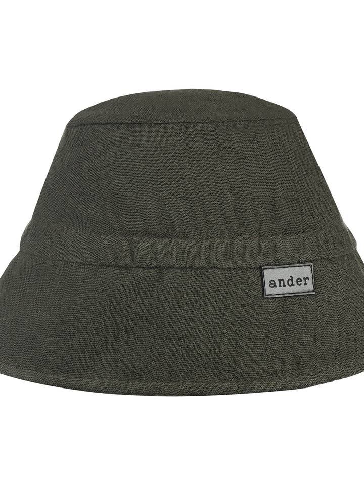 Bucket Hat "Angelo" - Khaki Colour Muslin Cotton With Label for wholesale by Ander
