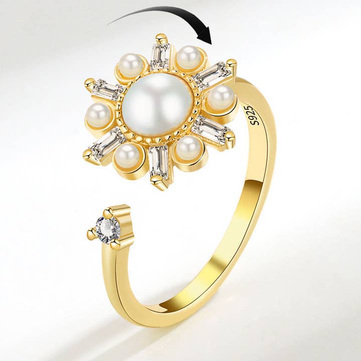 Pearl Flower Anxiety Fidget Spinner Ring in Solid Copper for wholesale by Perimade & Co. LLC