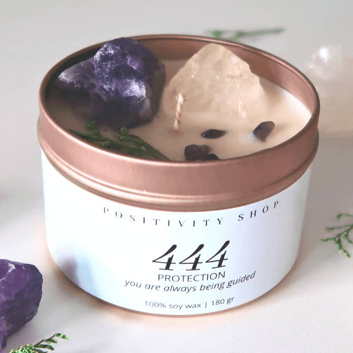 Positivity Shop - Wholesale Travel candles - 444 - Protection | Angel Number Gemstone Candle | Amethyst0