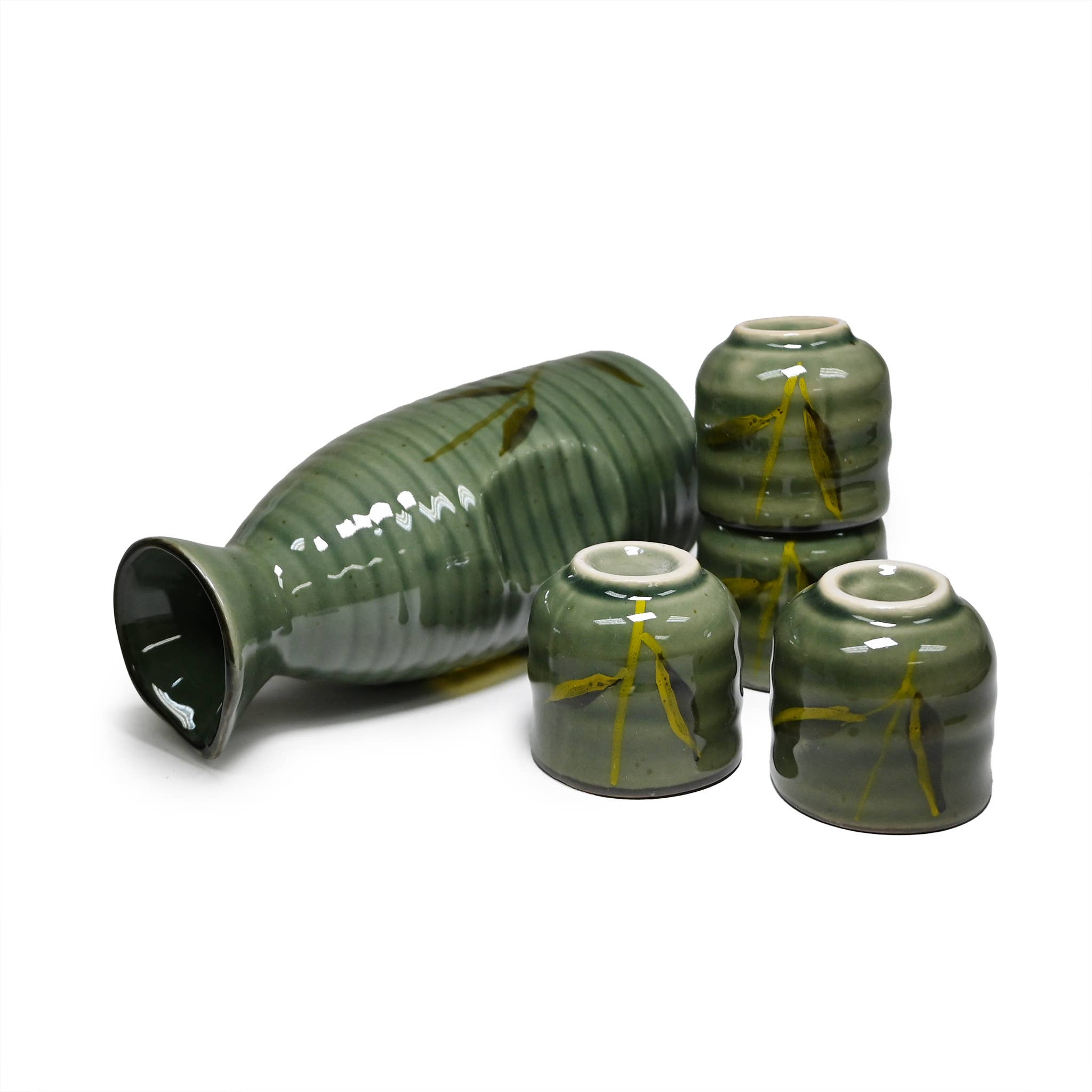 Fuji Merchandise Corporation - Wholesale Drinking Glass/Cup - SAKE SET – GREEN BAMBOO BRUSH DESIGN1