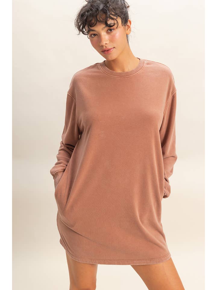 HYFVE – wholesale Dress – Women's – Mineral Washed Oversized Mini Sweatshirt Dress1