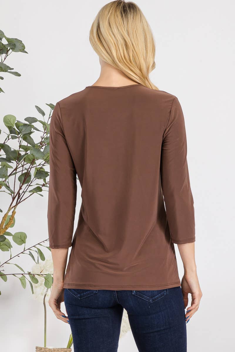 Celeste Clothing - Venta al por mayor Camiseta - Mujer - TOP DE CAPAS SIN ARRUGAS CON MANGAS 3/4 -CT1321416