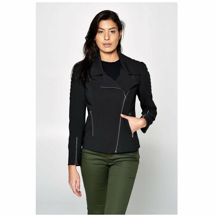 Black Wool Blend Biker Jacket for wholesale by HottieandLord