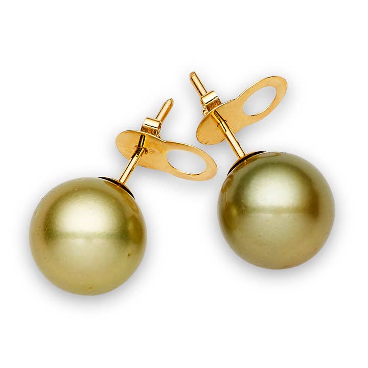 Pendientes de perlas de pistacho de los mares del sur de oro de 14 quilates 12-13 mm AAA para venta al por mayor de Vayo Pearls