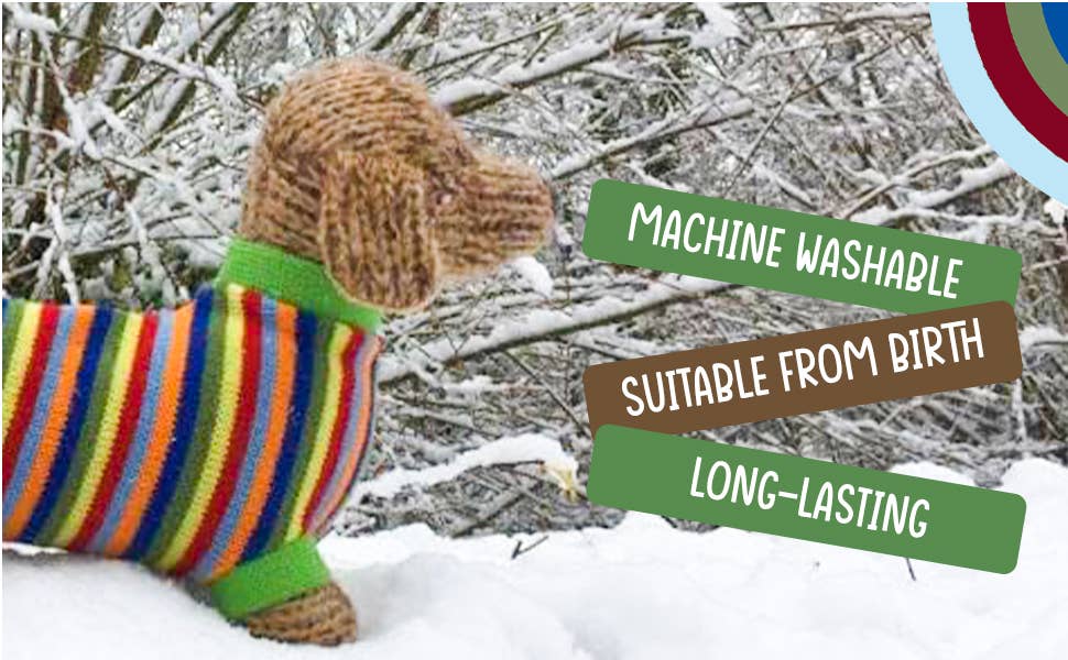 Best Years Ltd – wholesale Stuffed/plush toy – Kids & baby – Knitted Sausage Dog Soft Toy Teddy with Stripe Jumper10