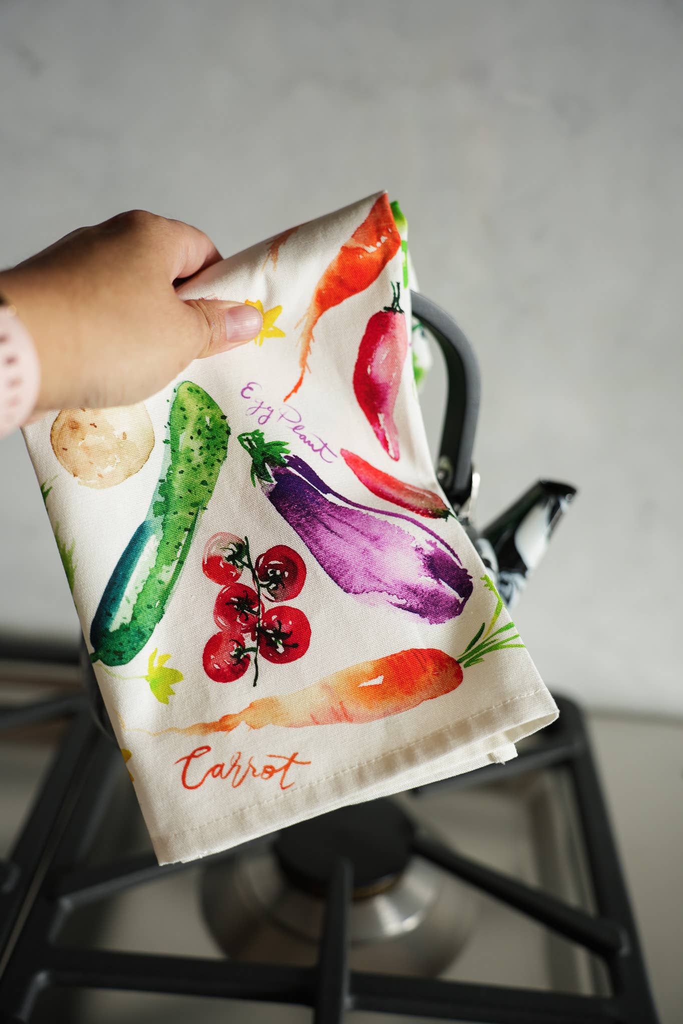 Jean Choe Art & Design - Wholesale Tea Towel - Vegetable Medley Tea Towel. Watercolor Veggie Kitchen Towel.14