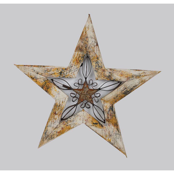 My Amigos Imports – wholesale Dimensionell/3D-väggkonst – Texas Star-Wood och järn-3 färger-väggdekor-20 tum