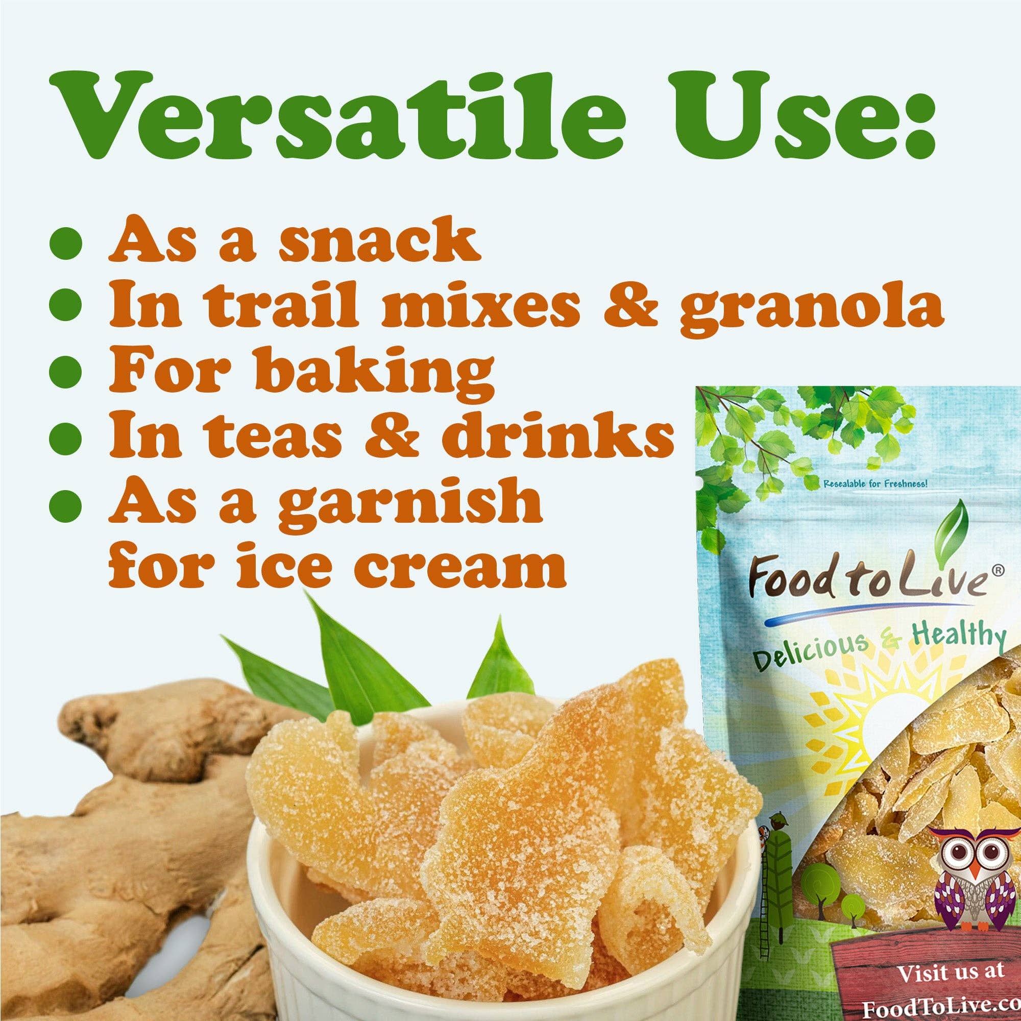 Food To Live - Wholesale Dried/Dehydrated Fruit - Dried Crystalized Ginger Slices – Vegan, Kosher, Bulk – by Food to Live6