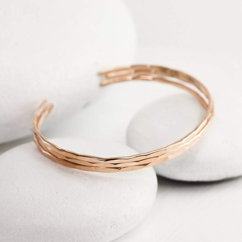 Lotus Stone Jewelry - Wholesale Cuff Bracelet - Thin Hammered Rose Gold Cuff Bracelet2