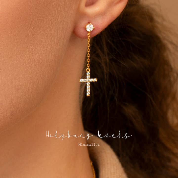HolyBang Jewels - Wholesale Dangle Earrings - CROSS DROP EARRINGS - E-ST1509