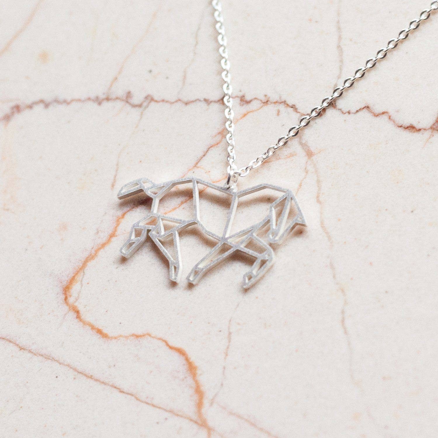La Menagerie – wholesale Pendant/charm necklace – Horse Silver Origami Necklace2