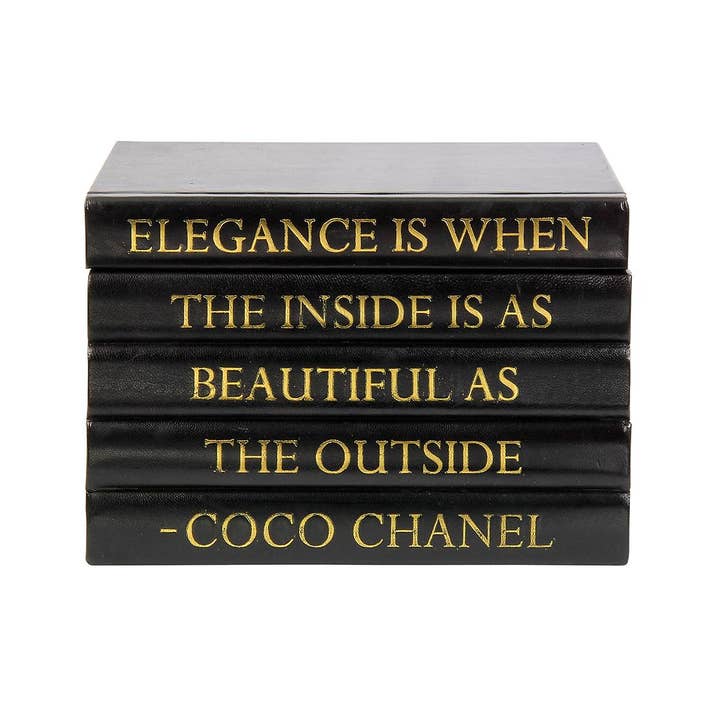Vellum Home - Wholesale Decorative Box - Black Leather Bound Box with Coco Chanel Quote #2