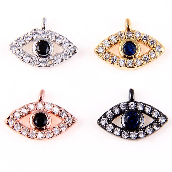 Beads Creation - Wholesale Individual Charm/Pendant - Black CZ & Sapphire CZ Micro Pave Evil Eye Charm Pendant