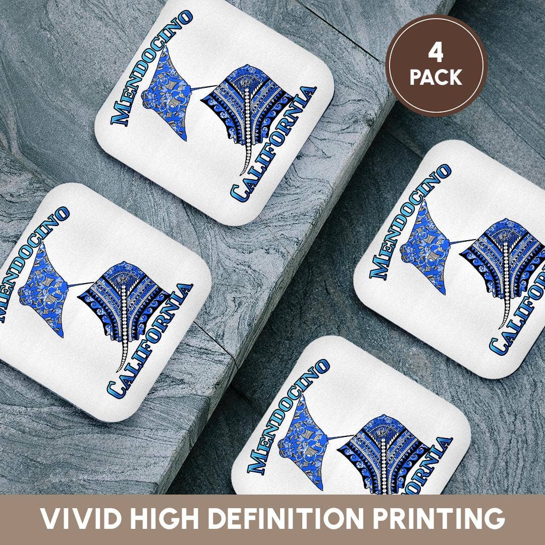 3dRose - Wholesale Coasters - 3dRose, Blue tribal stingray for any vacation to Mendocino, California, Coaster12