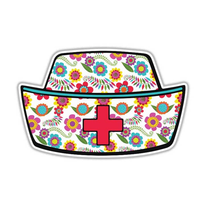 Floral Nurse Hat Waterproof Car Laptop Sticker for wholesale by MeganJDesigns