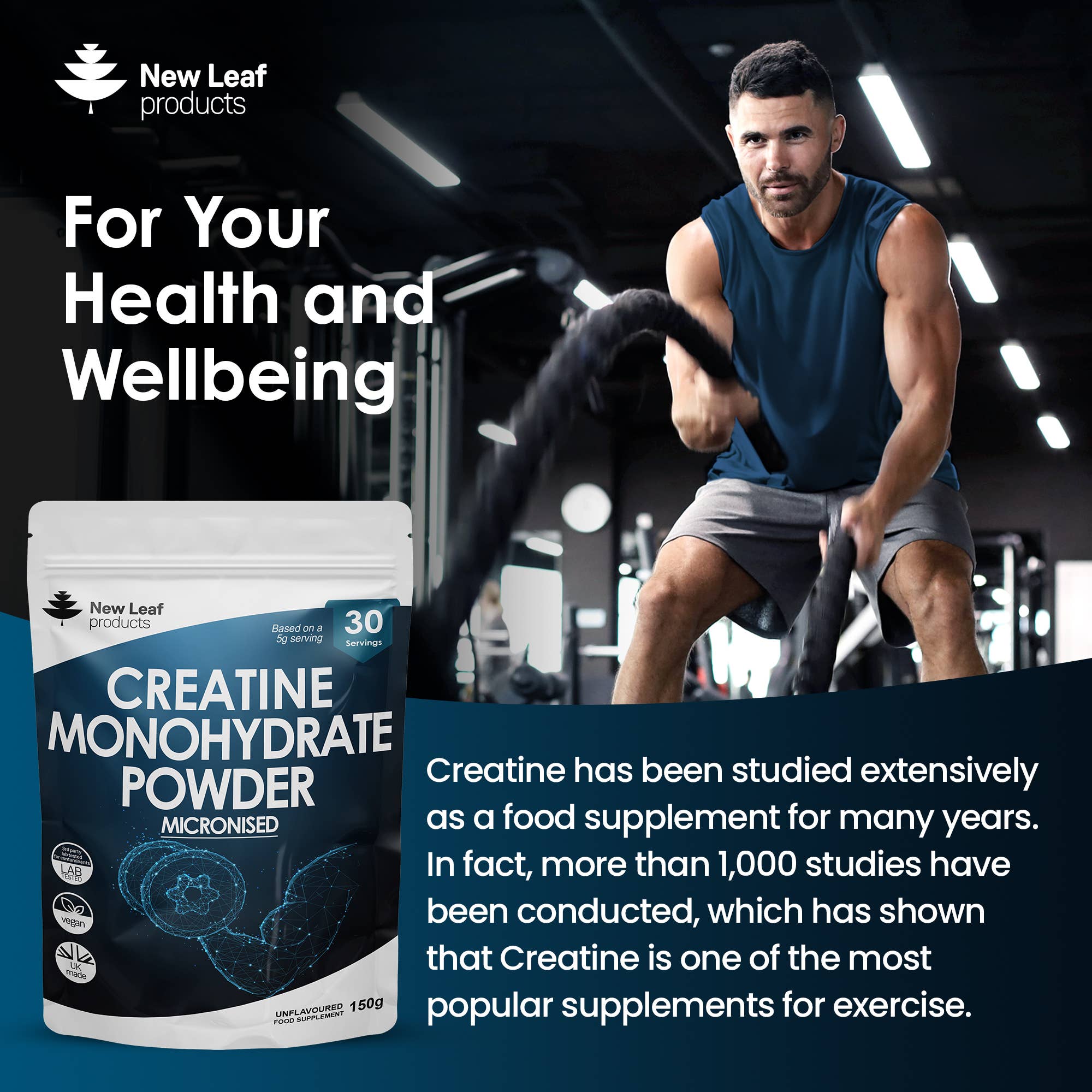 New Leaf products Ltd – wholesale Protein/superfood powder – Creatine Monohydrate Powder 100% Micronised pre/post gym 5g2