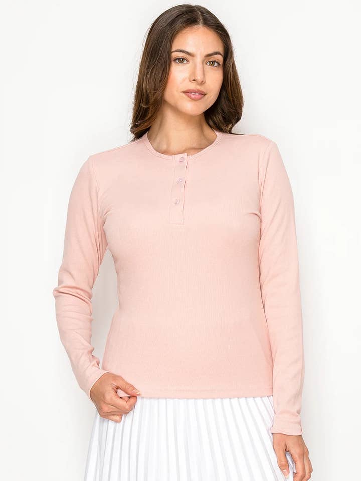 Ribstrikket Henley-top i bomuldsblanding – lyserød for engroshandel hos Yal New York