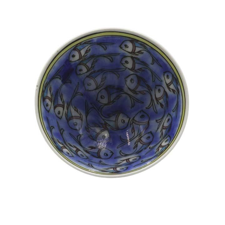 Shahidi - Vendita all'ingrosso Ciotole/Piatti decorativi - Ciotola Blu in Caolino con Disegni Pesci Diam. 25 cm1