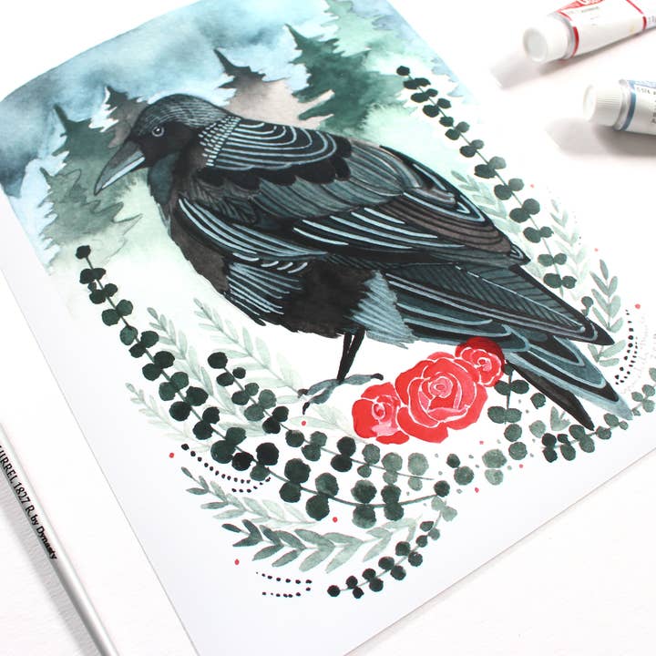 michele maule - Wholesale Art Print - 8x10" Crow with Roses Art Print