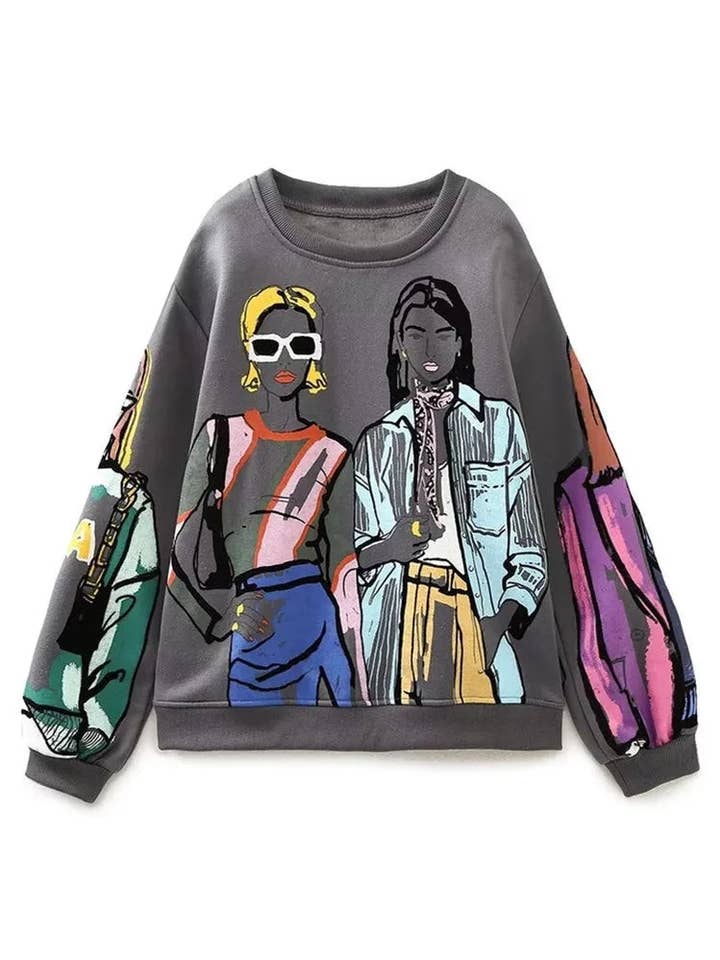 Modern Ladies Print Loose Fleece Sweatshirts for wholesale by Blak Wardrob