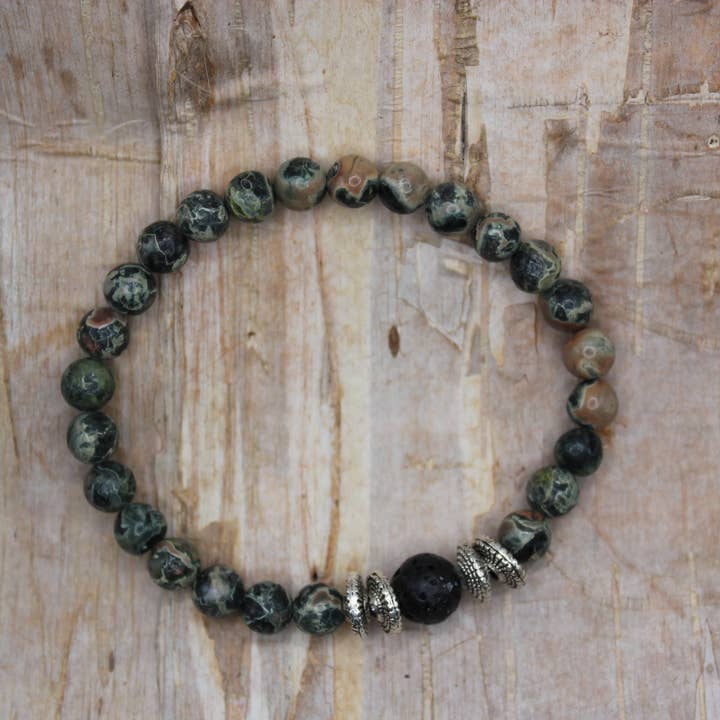 Kambaba Jasper & Lava Rock Bracelet with Silver Accents for wholesale by Harper House Studio