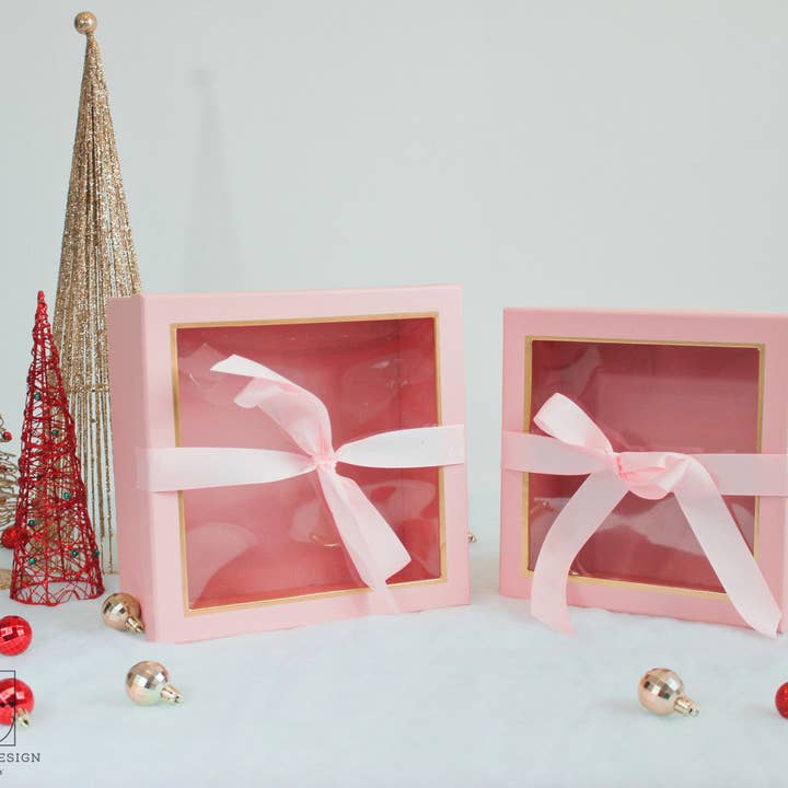 Elegant Design Supply - Wholesale Gift box - Square Gift Box with Clear Lid and Ribbon - Various Colors - For Luxury Flower/ Gift / Chocolate Strawberry Arrangements19