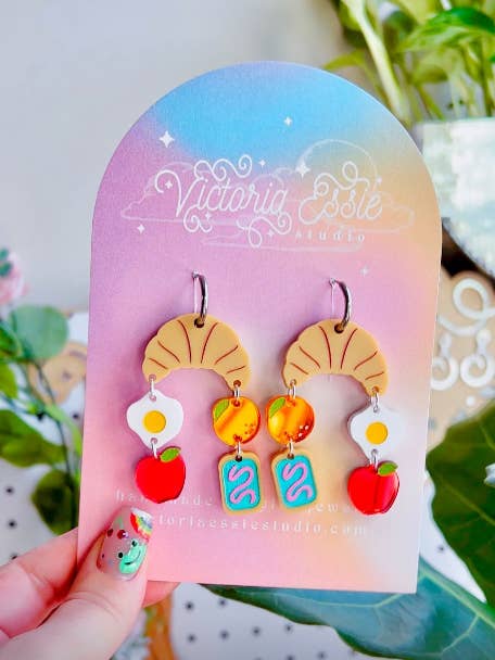 Balanced Breakfast: Croissant Egg Poptart Apple Earrings for wholesale by Victoria Essie Studio