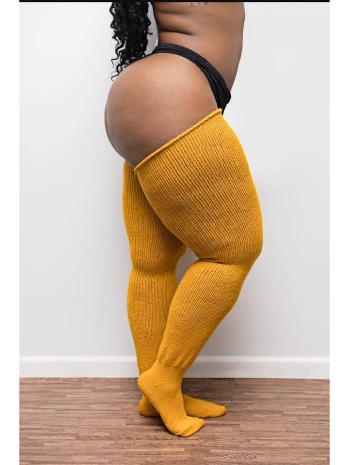 THUNDA THIGHS - Wholesale Socks - Women's - Plus Size Thigh High Socks - Mustard Yellow1