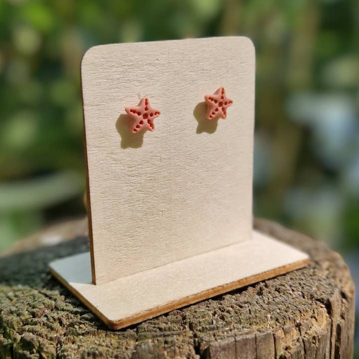 Handmade Polymer Clay Starfish Hypoallergenic Stud Earrings for wholesale by Green Grove Designs