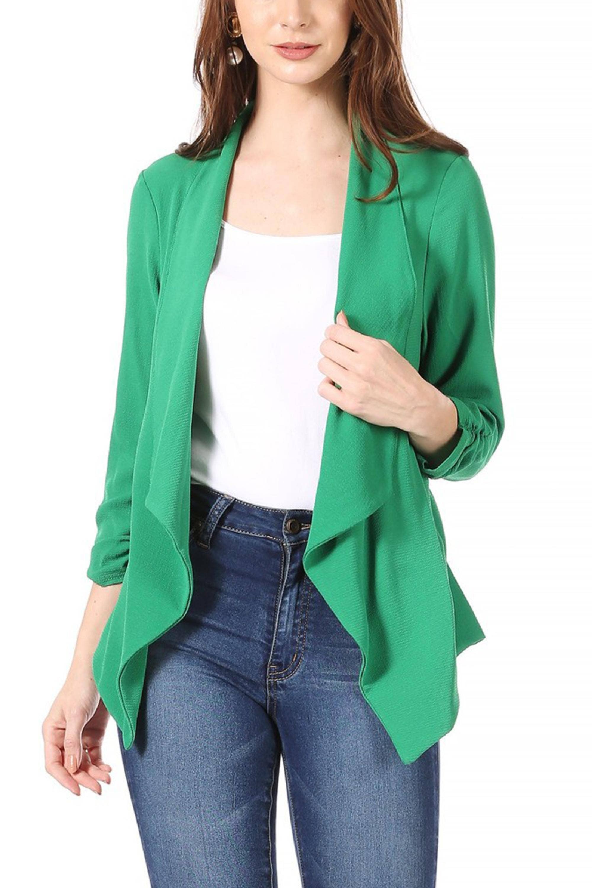MOA COLLECTION - Wholesale Blazer - Women's - Women's Woven Casual Relaxed Fit Open Front Blazer Jacket6