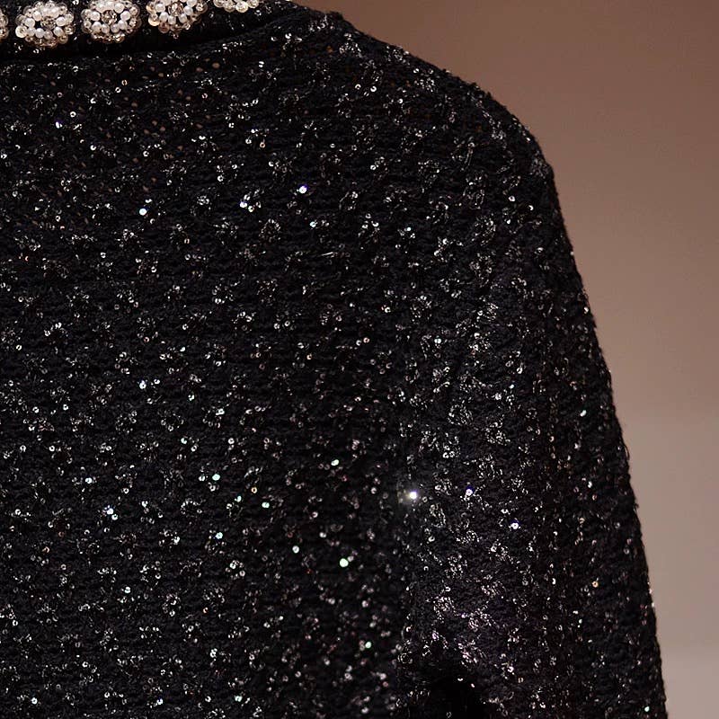Svart JK241Y Damers Svart Stickad Kofta med Strassdetaljer för wholesale på Faire7