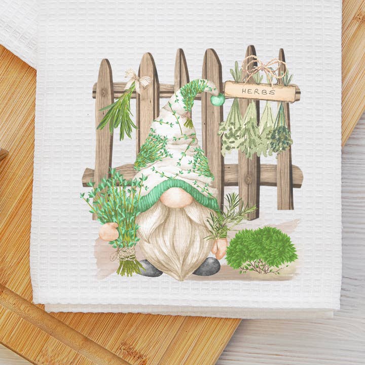 Herb Gnome Kitchen Towel for wholesale by The Potted Oasis